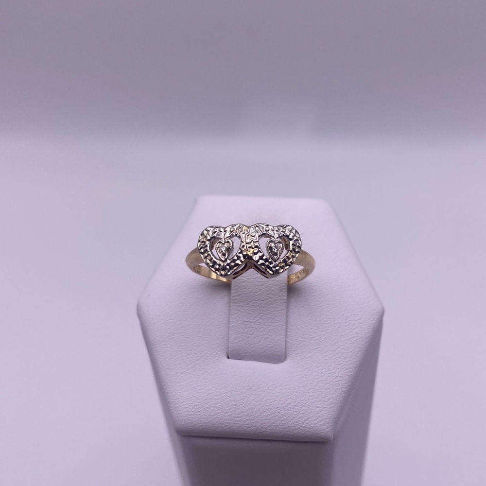 14k yellow & white gold diamond heart ring - Picture 2 of 12